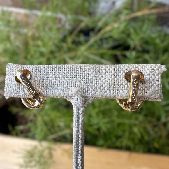 Vintage Christian Dior Clip Earrings Gold Plated Designer Fashion Jewelry 5/8" - Picture 4 of 10